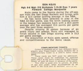 1970-71 Sunbeam Bread Seattle SuperSonics #NNO Don Kojis Back