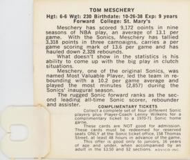 1970-71 Sunbeam Bread Seattle SuperSonics #NNO Tom Meschery Back