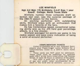 1970-71 Sunbeam Bread Seattle SuperSonics #NNO Lee Winfield Back