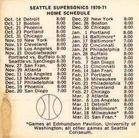 1970-71 Sunbeam Bread Seattle SuperSonics #NNO Seattle Coliseum Back