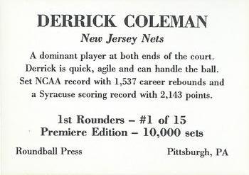 1989-90 Roundball Press 1st Rounders (Unlicensed) #1 Derrick Coleman Back