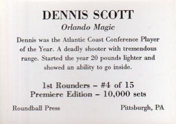 1989-90 Roundball Press 1st Rounders (Unlicensed) #4 Dennis Scott Back