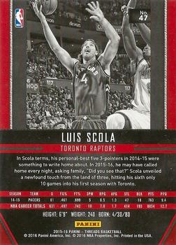 2015-16 Panini Threads - Century Proof Red #47 Luis Scola Back