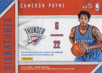 2015-16 Panini Threads - Rookie Threads Signatures #RTS-CP Cameron Payne Back