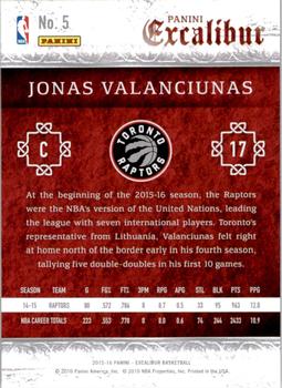 2015-16 Panini Excalibur #5 Jonas Valanciunas Back