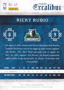 2015-16 Panini Excalibur #43 Ricky Rubio Back