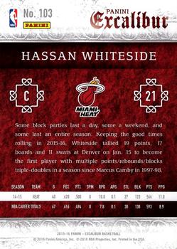 2015-16 Panini Excalibur #103 Hassan Whiteside Back