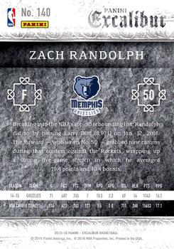2015-16 Panini Excalibur #140 Zach Randolph Back