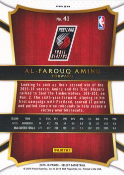 2015-16 Panini Select - Silver Prizms #41 Al-Farouq Aminu Back