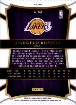 2015-16 Panini Select - Silver Prizms #62 D'Angelo Russell Back