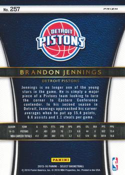 2015-16 Panini Select - Silver Prizms #257 Brandon Jennings Back
