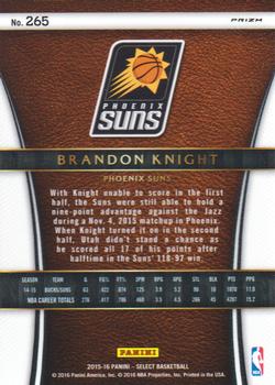 2015-16 Panini Select - Silver Prizms #265 Brandon Knight Back