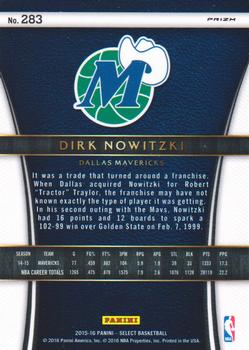 2015-16 Panini Select - Silver Prizms #283 Dirk Nowitzki Back