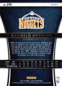 2015-16 Panini Select - Silver Prizms #295 Carmelo Anthony Back