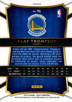 2015-16 Panini Select - Concourse Pink Prizms #96 Klay Thompson Back