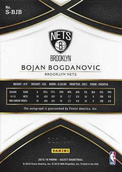 2015-16 Panini Select - Signatures #S-BJB Bojan Bogdanovic Back