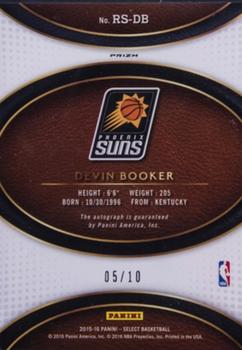 2015-16 Panini Select - Signatures Rookie Gold Prizms #RS-DB Devin Booker Back