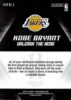2015-16 Panini Kobe Bryant HeroVillain #2 Kobe Bryant Back