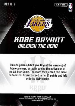 2015-16 Panini Kobe Bryant HeroVillain #7 Kobe Bryant Back
