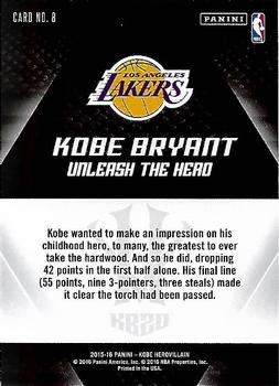 2015-16 Panini Kobe Bryant HeroVillain #8 Kobe Bryant Back