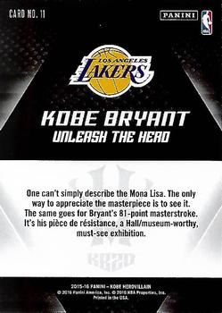 2015-16 Panini Kobe Bryant HeroVillain #11 Kobe Bryant Back