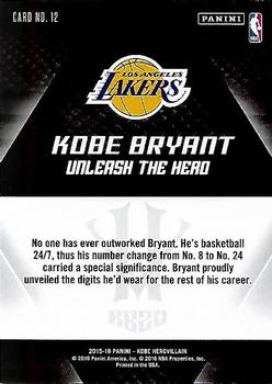 2015-16 Panini Kobe Bryant HeroVillain #12 Kobe Bryant Back