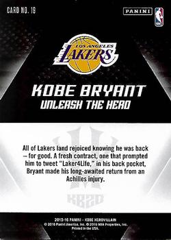 2015-16 Panini Kobe Bryant HeroVillain #19 Kobe Bryant Back