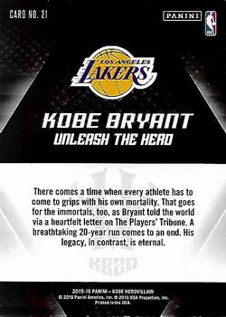 2015-16 Panini Kobe Bryant HeroVillain #21 Kobe Bryant Back