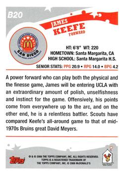 2006 Topps McDonald's All-American Game #B20 James Keefe Back