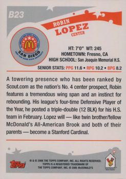 2006 Topps McDonald's All-American Game #B23 Robin Lopez Back