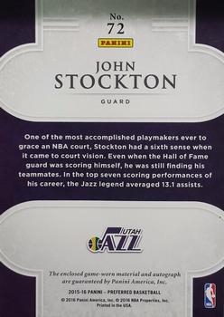 2015-16 Panini Preferred #72 John Stockton Back