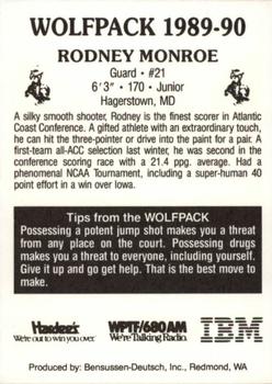 1989-90 NC State Wolfpack #NNO Rodney Monroe Back