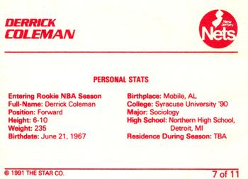 1990-91 Star Derrick Coleman Red - Glossy #7 Derrick Coleman Back
