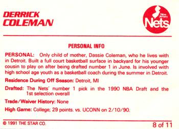 1990-91 Star Derrick Coleman Red - Glossy #8 Derrick Coleman Back