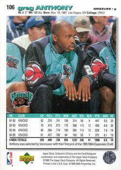 1995-96 Collector's Choice English II #106 Greg Anthony Back