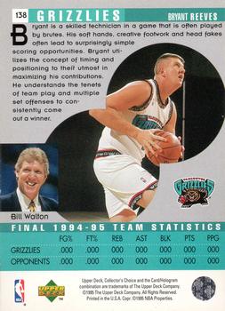 1995-96 Collector's Choice English II #138 Bryant Reeves Back