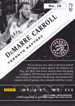 2015-16 Panini Limited - Silver Spotlight #28 DeMarre Carroll Back