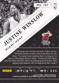 2015-16 Panini Limited - Silver Spotlight #181 Justise Winslow Back