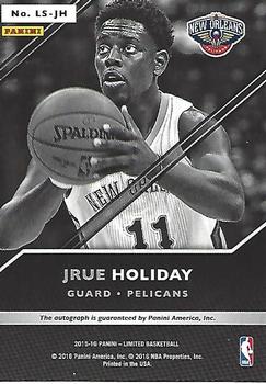 2015-16 Panini Limited - Limited Signatures #LS-JH Jrue Holiday Back