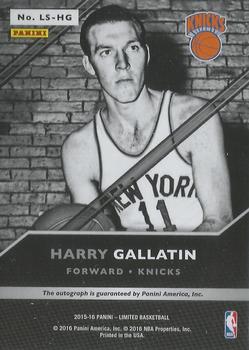 2015-16 Panini Limited - Limited Signatures #LS-HG Harry Gallatin Back