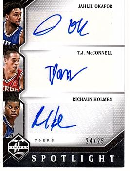 2015-16 Panini Limited - Limited Trios Signatures Silver Spotlight #LT-76R Jahlil Okafor / Richaun Holmes / T.J. McConnell Front
