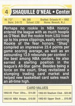1994 SCD Sports Card Pocket Price Guide #4 Shaquille O'Neal Back