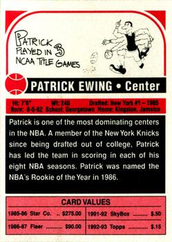 1994 SCD Sports Card Pocket Price Guide - Basketball Yearbook (Unnumbered) #NNO Patrick Ewing Back