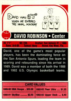 1994 SCD Sports Card Pocket Price Guide - Basketball Yearbook (Unnumbered) #NNO David Robinson Back