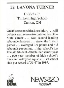 1992-93 Ohio State Buckeyes Women #14 Lavona Turner Back