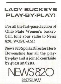 1992-93 Ohio State Buckeyes Women #16 Sponsor Card WOSU-AM Back