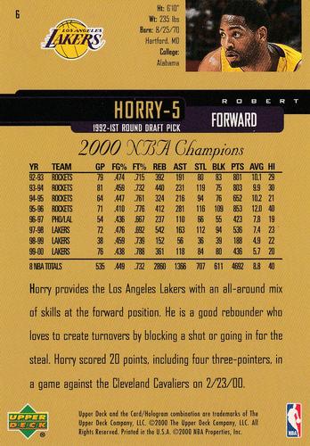2000 Upper Deck Los Angeles Lakers Championship Jumbos #6 Robert Horry Back