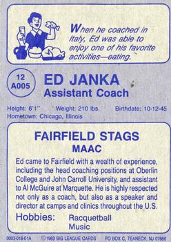 1982-83 Big League Cards Fairfield University Stags #12 Ed Janka Back