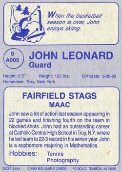1982-83 Big League Cards Fairfield University Stags #9 John Leonard Back