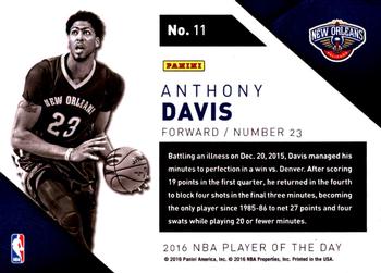 2015-16 Panini Player of the Day #11 Anthony Davis Back